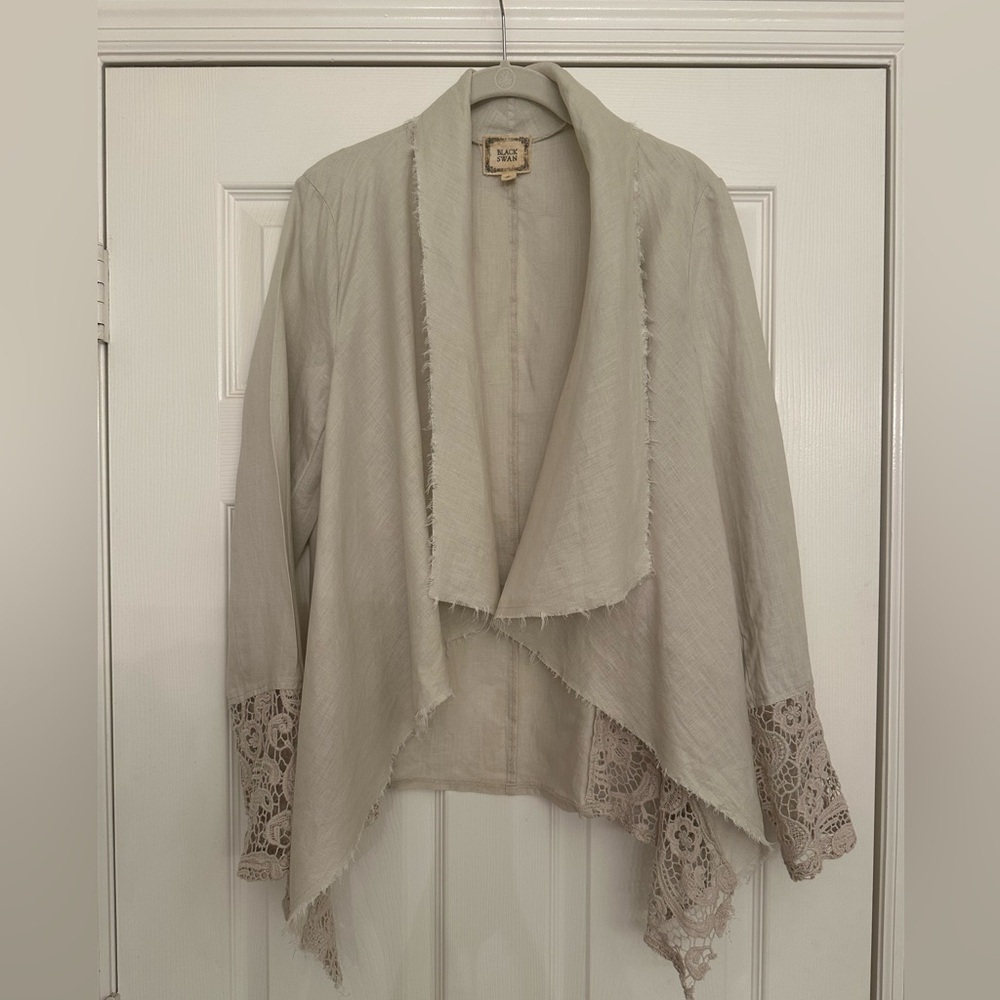 Black Swan 100%‎ Open Front Asymetric Cardigan Womens Sz S Lace Boho Indie